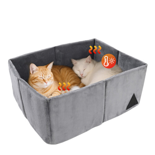 Thermal Insulated Foldable Cats Bed Washable Polyester-Brown 1