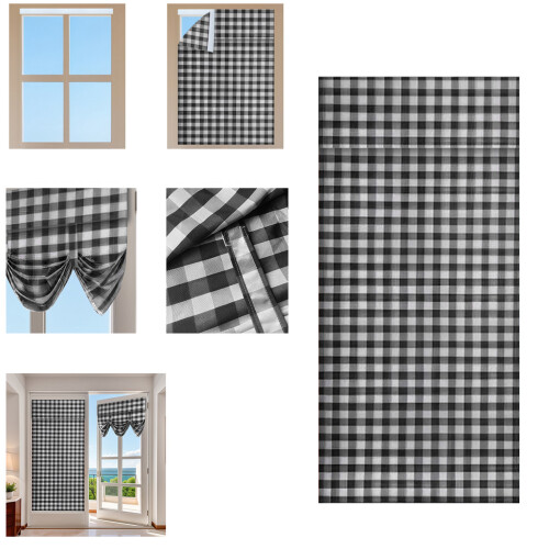Adhesive Plaids Pattern Door Curtain Dust Protection Home-grey 1