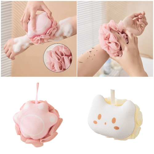 Deep Cleansing Bath Scrubber Rich Foaming Loofah Sponge-Pink 2