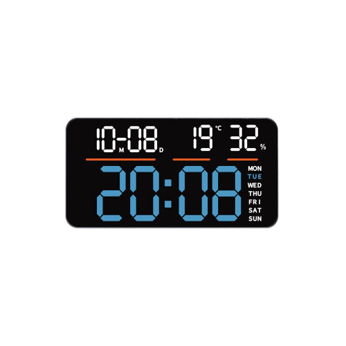 Large Digital Wall Clock Quiet Operations-2810 Black shell blu