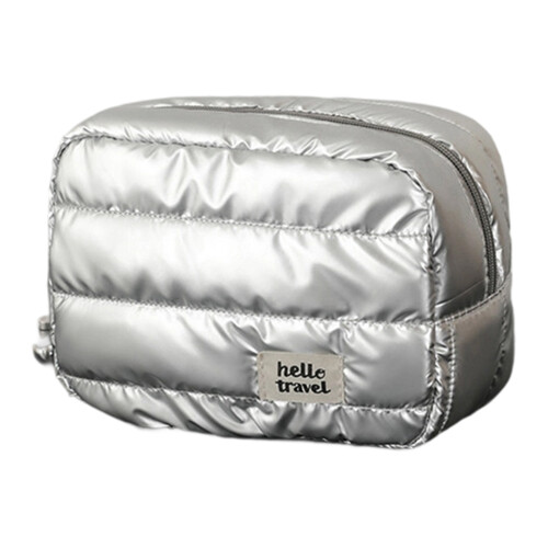 Stylish Makeup Case With Inner Dividers-Silver three dimensi
