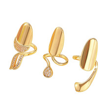 Set of 3 Elegant Open Knuckles Rings Featuring Cubic-Gold-color