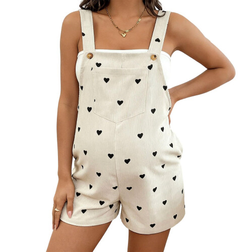 Comfortable Printed Maternity Suspenders Short Pants-Heart L