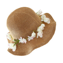 Stylish Straw Sun Hat Embellished With-Khaki milky white fl