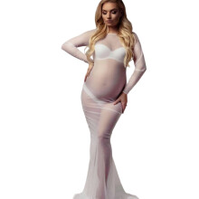 Flattering Maternity Photoshoot Gown Soft Breathable-White XL
