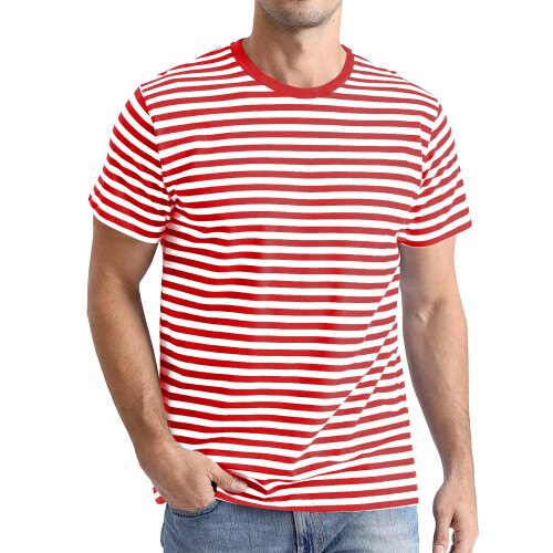 Men's short-sleeved striped sailor-style crew neck basic-Red XL