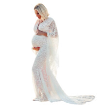 Lovely Lace Paneled Mother with Dramatic Trumpet Sleeves & V-L