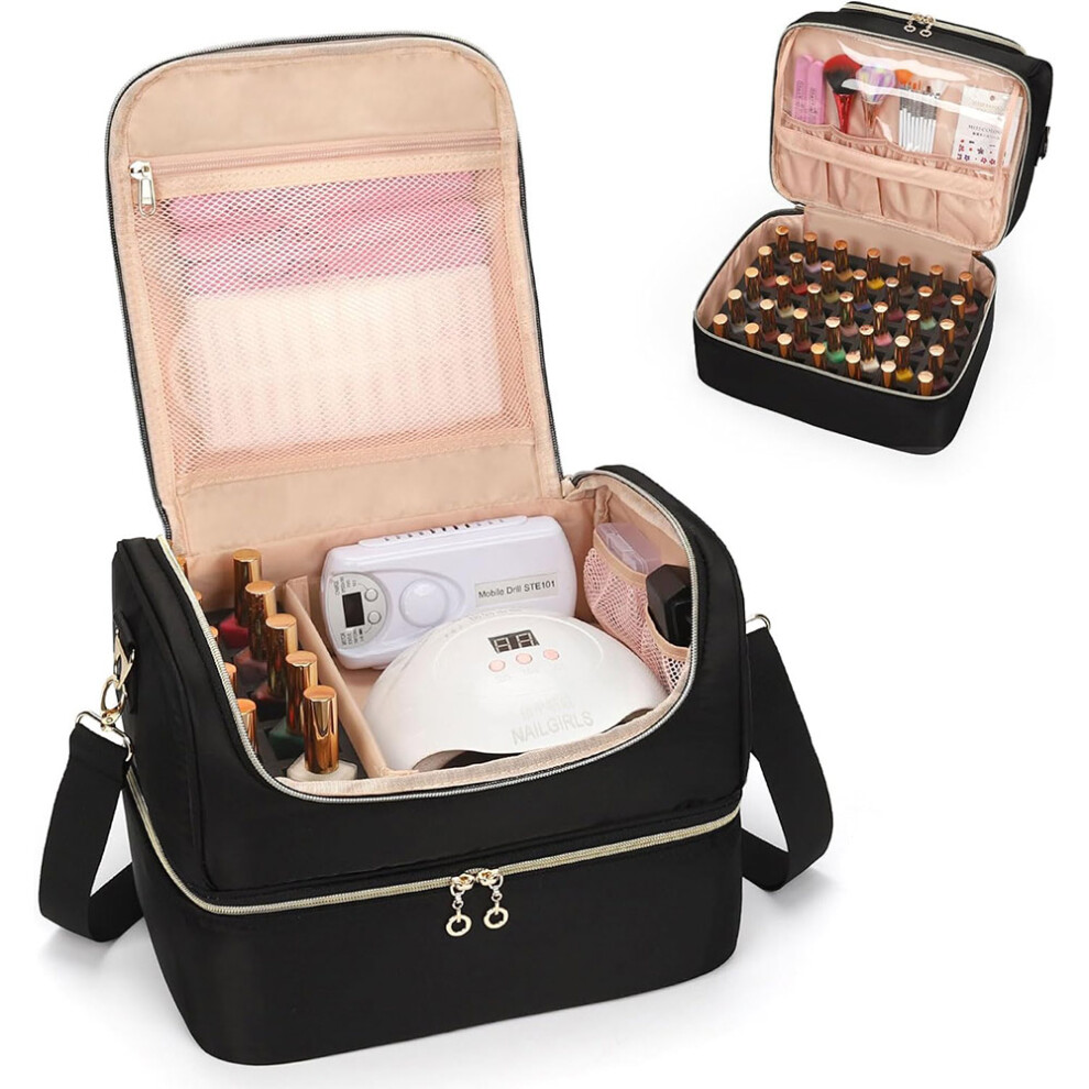 Nail Kit Carrying Case Double-Layer Cosmetic Bag Nail Polish Organizer