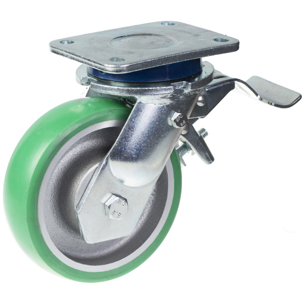 160Mm Swivel/Brake Castor With Green Convex Elastic Polyurethane On Cast Iron Ce 5056116805300