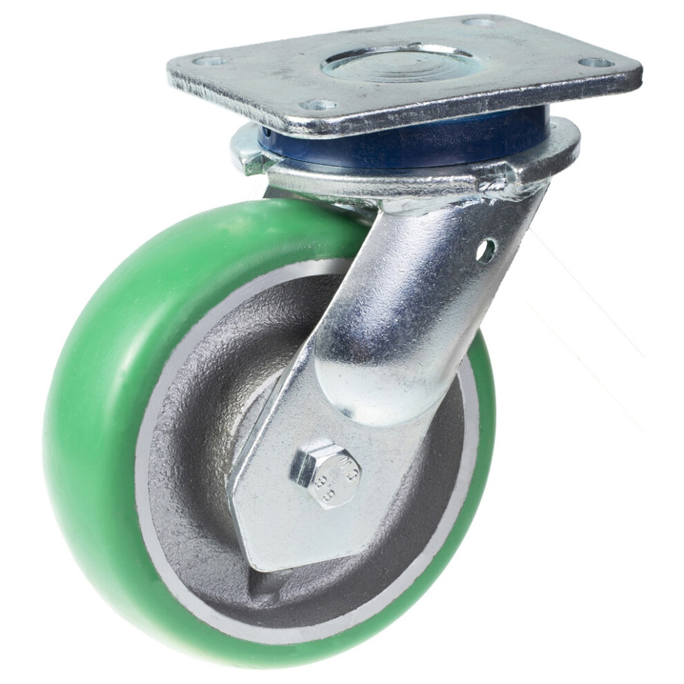 Parnells 160Mm Swivel Castor With Convex Elastic Polyurethane On Cast Iron Centre W Green