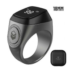 (black 18MM) Smart iqibla tasbih for Muslims with metal tally counter and zikr ring
