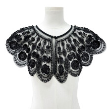 Sophisticated Sheer Overlay Collar With Detailed Beadwork-Black