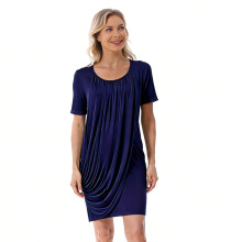 Quick Feeding Access Nursing Dress Short Sleeves-Dark Blue M
