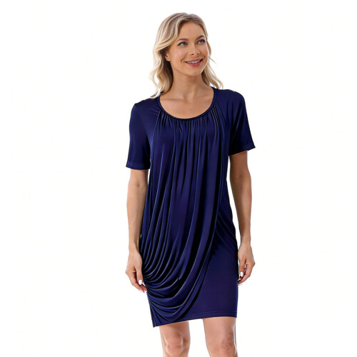 Discreet Breastfeeding Access Nursing Dress Round-Dark Blue L