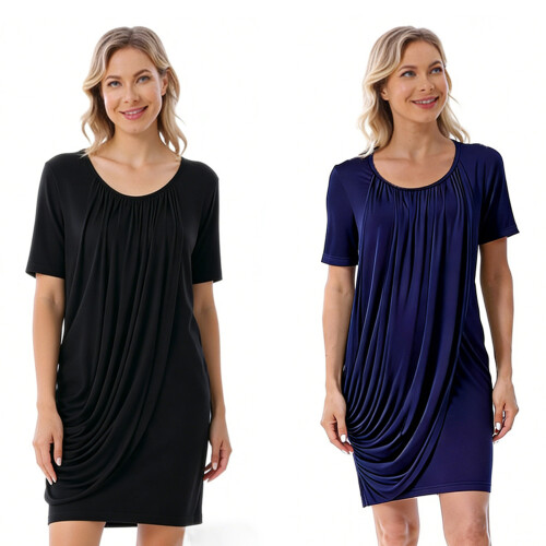 Quick Feeding Access Nursing Dress Short Sleeves-Dark Blue M 2