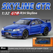 1:32 GTR R34 Skyline Supercar Legering Metall Gjuten Bilmodell Ljud & Ljus Samling av Hobbymodeller Trendig Ornament Gåva XIA