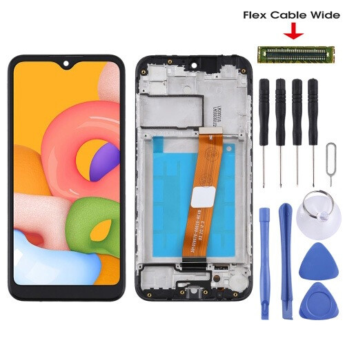 Για Samsung για Galaxy A01 SM-A015M LCD (ευρύ καλώδιο) με πλαίσιο (μαύρο)