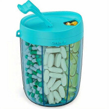(Blue) 6 Grids Large Pill Cup Bottle Organizer Supplement Organizer for Holding 7 Various Vitamins Travel P