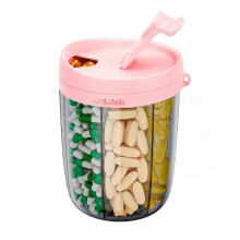 (Pink) 6 Grids Large Pill Cup Bottle Organizer Supplement Organizer for Holding 7 Various Vitamins Travel P