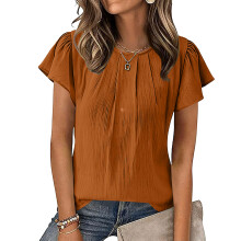 Women Casual Top Business Work Blouses Shirts Short-Brown L