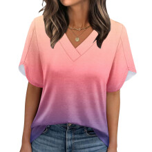 Damen-Sommer-Oberteil mit V-Ausschnitt und-Pink M