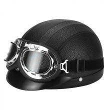 Otevřená kožená helma na motocykl, skútr, s anti-UV brýlemi, retro vintage styl, 54-60 cm XIA