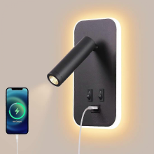 LED fali lámpa, éjjeli olvasólámpa kapcsolóval, USB töltőporttal, hálószoba hangulatvilágítás, állítható reflektorfény (3 W_M