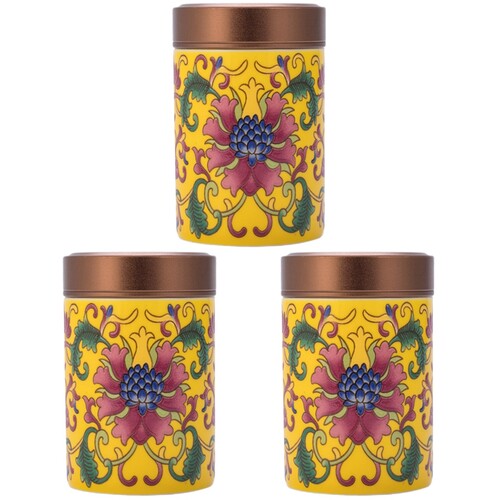 3Pcs Yellow Ceramic Tea-Leaf Canister Sealing Tea Storage Holder 1