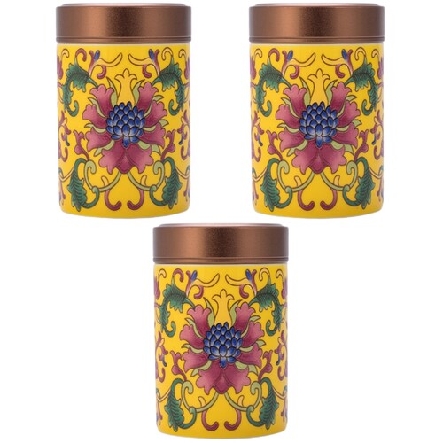 3Pcs Yellow Ceramic Tea-Leaf Canister Sealing Tea Storage Holder 2