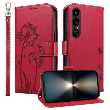 Compatible with Sony Xperia 1 VII Flip Case Stylish And Protective with Card Slots And Wrist Strap Dandelion Print Leather Phone Case