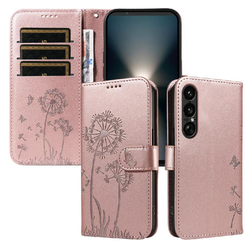 Photos - Case  Compatible With Sony Xperia 1 VII Flip  Stylish And Protective With Card Slots And Wrist Strap Dandelion Print Leathe