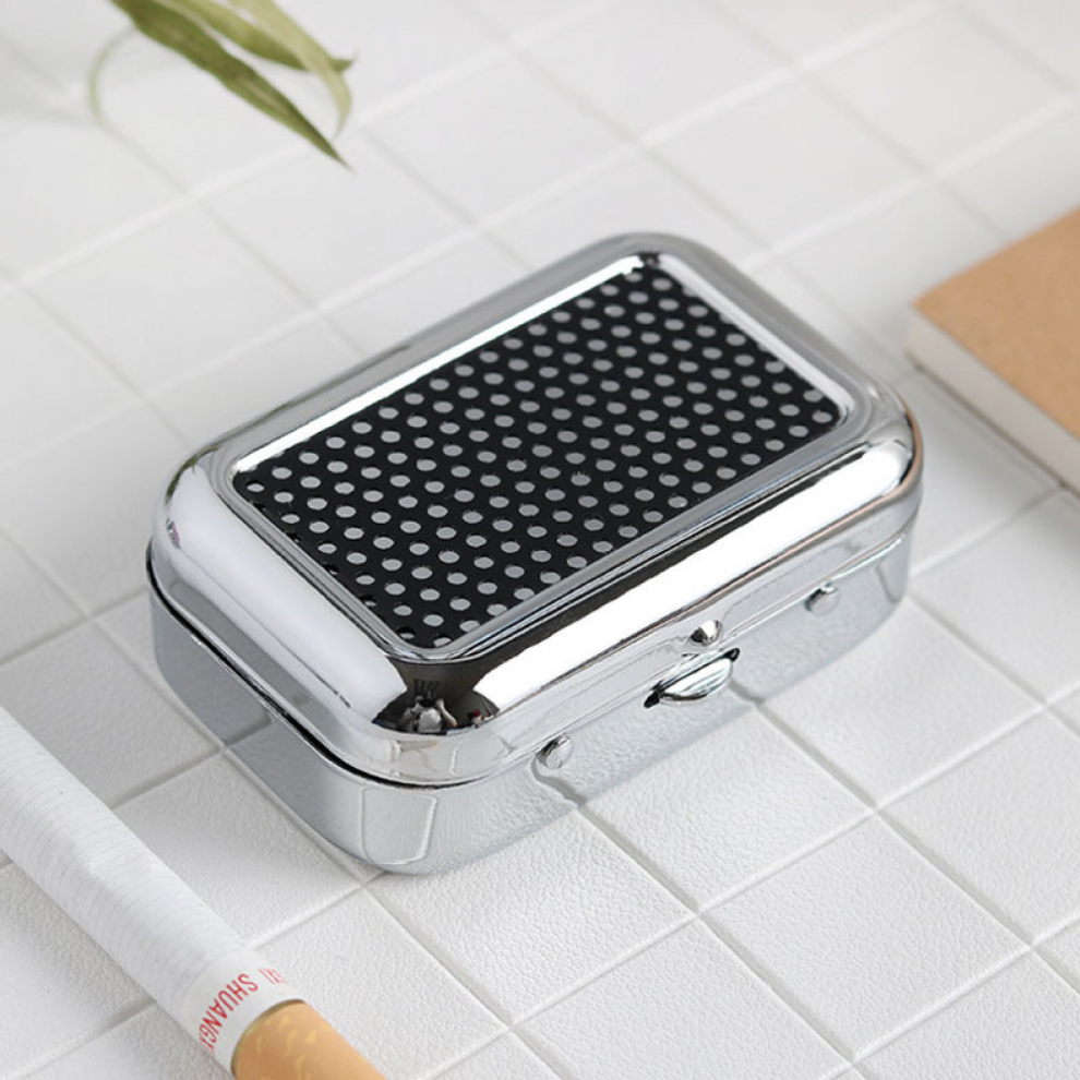 (Black)Portable Metal Windproof Ashtray With Lid, For Pocket & Car In Europe Black 6485316865897