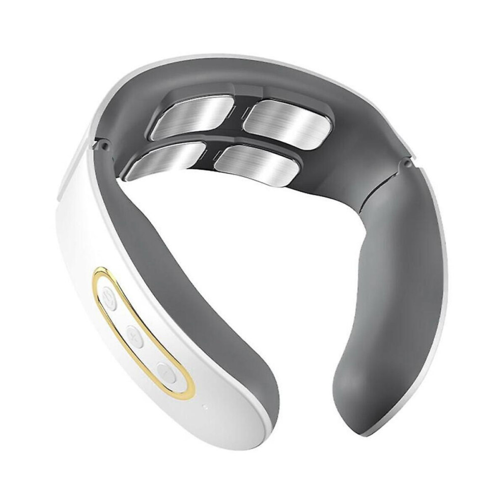 White Ï¼White)Smart Electric Neck And Shoulder Pulse Massager Wireless Heat Cervical Vertebra Relax Pain Relief Kneading Massage Machine