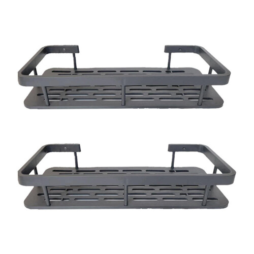 2Pcs Bathroom Aluminum Shelf Shower No Drill Wall Mounted Organizer Rectangular Storage Rack