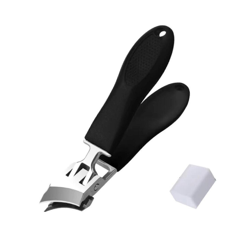 Black Portable Nail Clippers With Catcher Portable Fingernail Clippers With Wide Mouth,Anti Splash Stainless Steel Nail Cutter