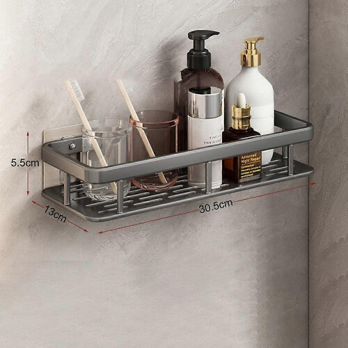 2Pcs Bathroom Aluminum Shelf Shower No Drill Wall Mounted Organizer Rectangular Storage Rack 1