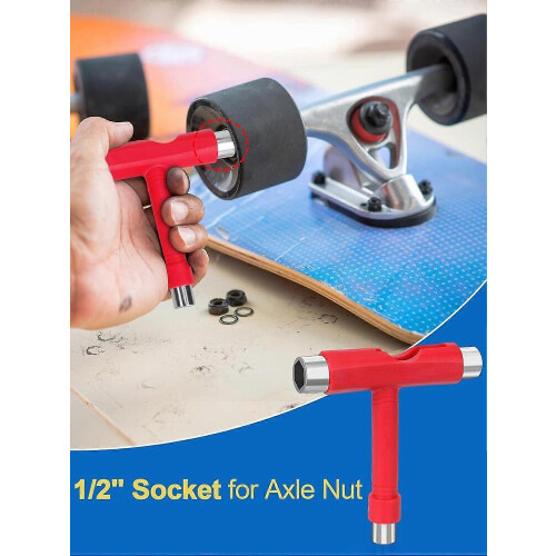 AURA Skateboard Tool, T Bone Roller Skate Tool , Multi T Tool compatible with Skateboard ,T type Tool (Red) 2