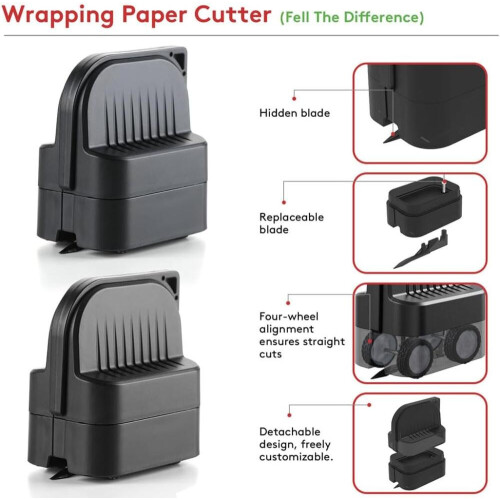2Pcs Wrapping Paper Cutter, Gift Wrap Cutter with 2 Replaceable Blade 4 Wheels Compact Christmas Gift Wrapping Paper Roll Cutter Tool Black 2