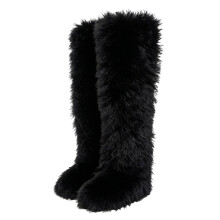 Women's Fashion Faux Furs Thigh High Boots-thigh high black 44