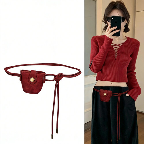 Adjustable Thin Suedes Belt Retro Style Slim Waist Strap-Black 2
