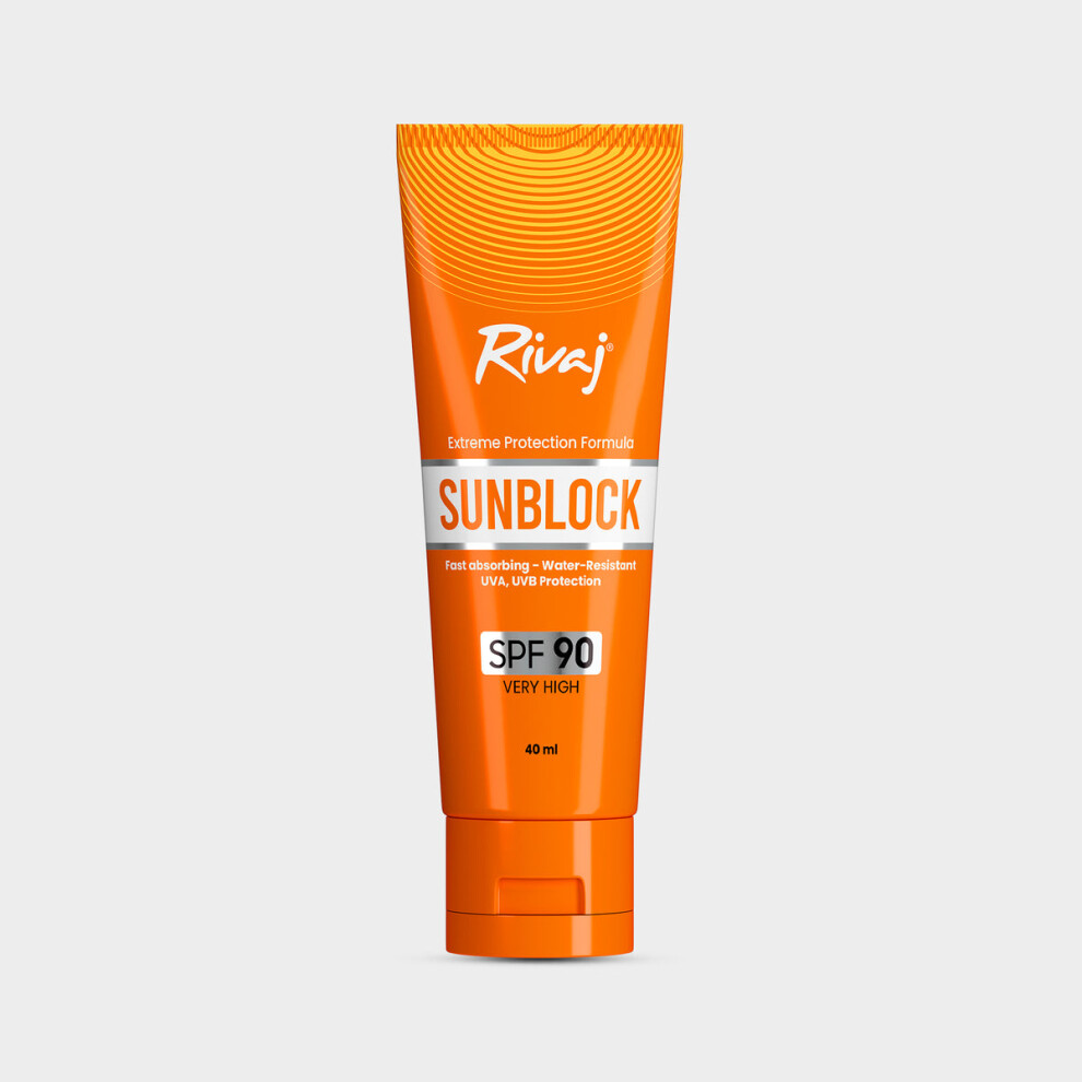 Rivaj Sunblock  SPF 90 |Lightweight and non-greasy formula |Aloe Vera Extract - 100ml
