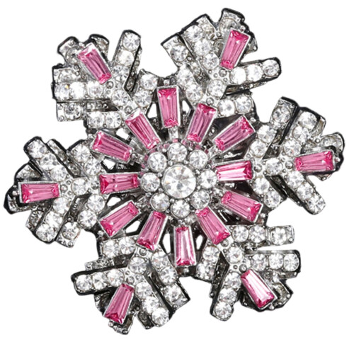 Attractive 3D Snowflake Brooch Rotating Feature Alloy Easy-Pink