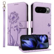 Compatible with Google Pixel 10 Flip Case Stylish And Protective Dandelion Print Leather Phone Case with Card Slots And Wrist Strap