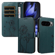 Compatible with Google Pixel 10 Flip Case Stylish And Protective Dandelion Print Leather Phone Case with Card Slots And Wrist Strap