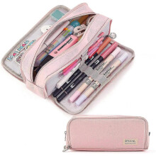 Large Capacity Pencil Case 3 Compartment Pouch Pen Bag For School Teen Girl Boy Men Women (pink)