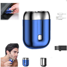 Mini Pocket Shaver, USB Mini Shaver for Men, IPX6 Electric Shaver, Portable Mini Electric Shaver with Double Head (Blue)