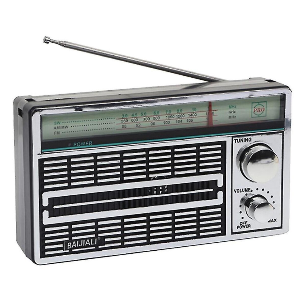Portable Am/Fm/Sw Vintage Elderly Radio, Outdoor Portable Radio, With Knob Adjustment Key For Outd Silver 6485316876626