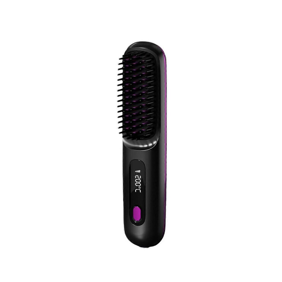 Black Lcd Usb Charging Heating Curling Power Comb Hair Straightener Wireless Portable Portable Hair Straightening Comb