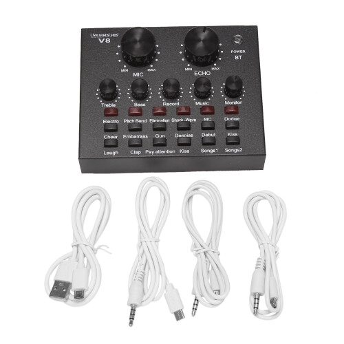 V8 Sound Card Audio Set Interface External Usb Live Microphone Sound Card  Function for Computer Pc Mobile Phone Singing Recording