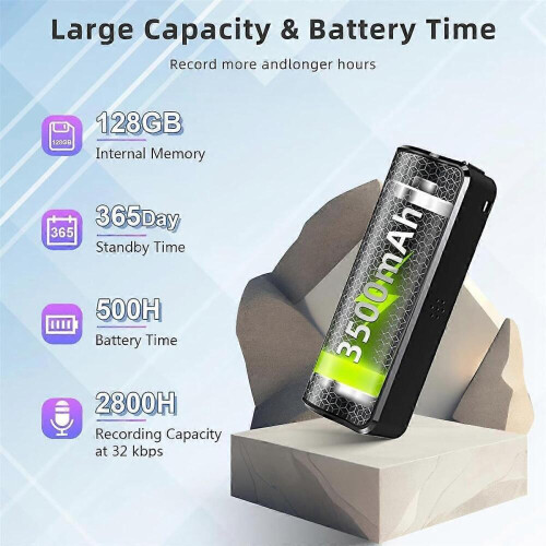 Φωνητική εγγραφή 128GB με 600 ώρες συνεχούς εγγραφής, συσκευή εγγραφής ή 2